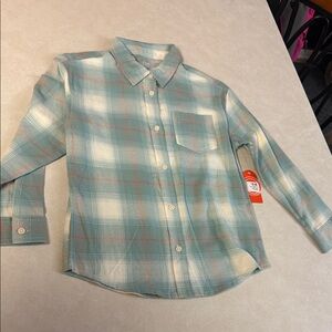 Wonder Nation Green and Cream Plaid Button Down Shirt